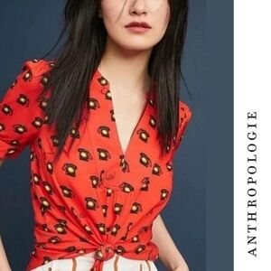 Anthropologie Conversations Limited Edition Whimsical Retro Telephone Blouse